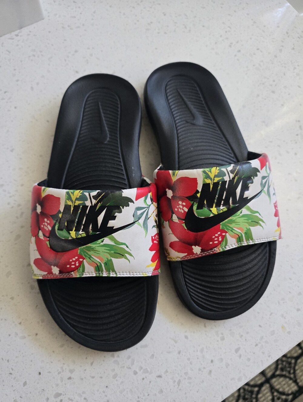 Nike Black Slide Sandals with Floral Strap